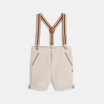 شورت بحمالات، باللون البني ومُخطط، للفتيان الصغار